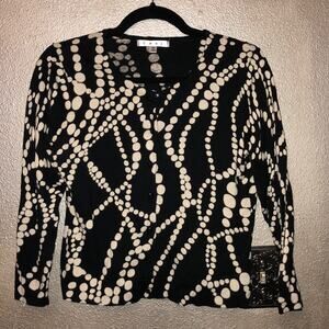 CAbi String of Pearl Preppy Academia Old Money Up town Black Cream Cardigan Med